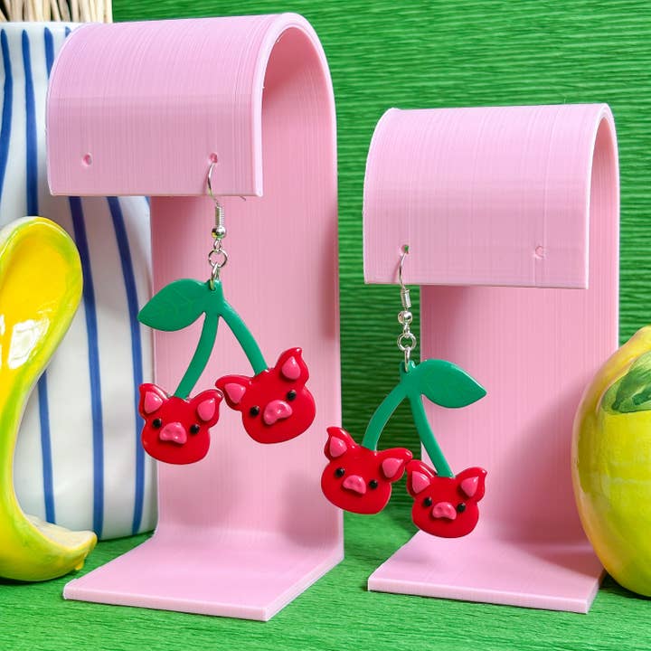 Cherry Pigs Polymer Clay Earrings for wholesale by The Clay Drop