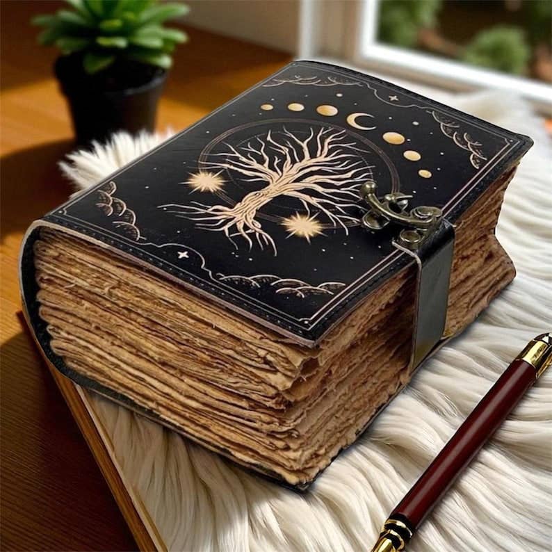 Leatherooze - Wholesale Journal/diary - Tree of Life Leather Grimoire Journal- Blank Book of Shadows1