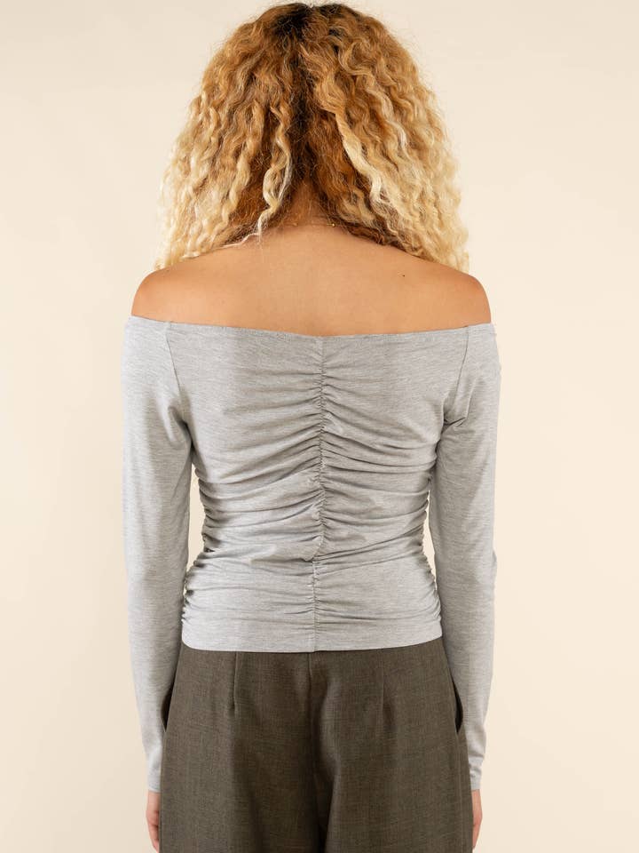 NLT – wholesale Knit top – Women's – Martel Ruched Long Sleeve Off Shoulder Top
