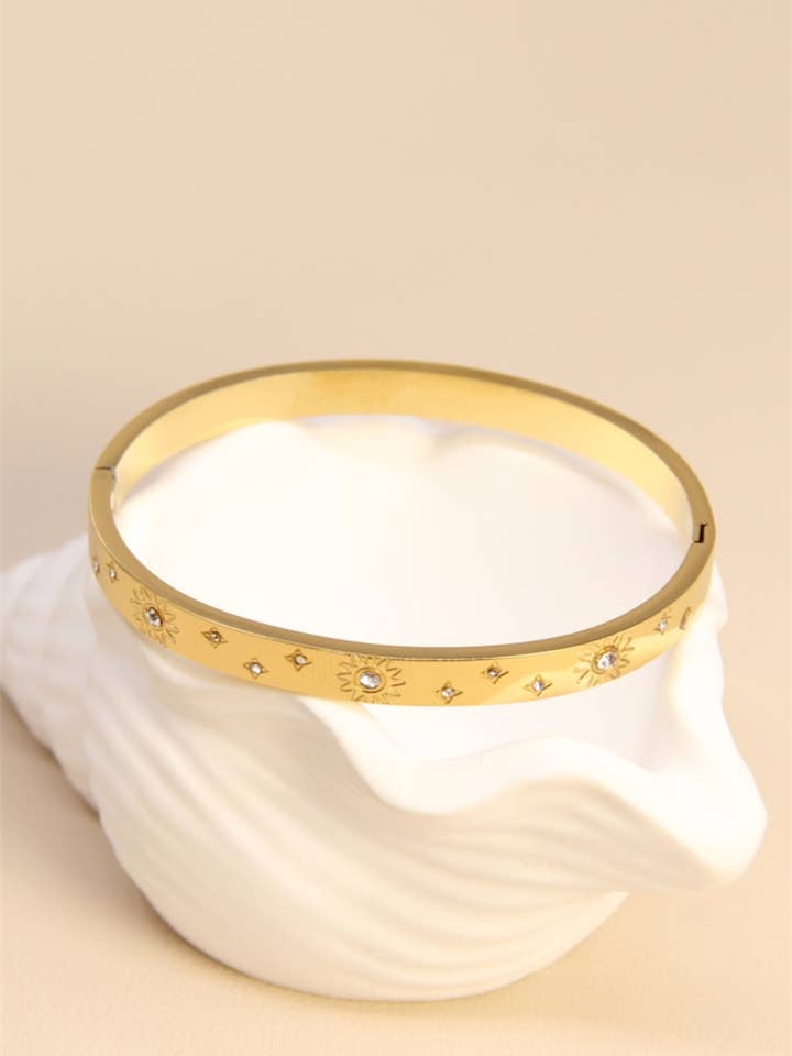 Stainless Steel Star Bangle Bracelet With Rhinestones for wholesale by BELLISSIMA BIJOUX