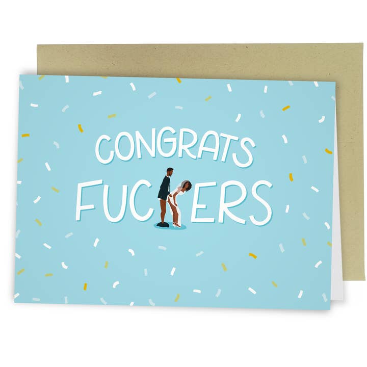 Congrats Fuckers Dark Toned - Carte de mariage amusante pour la vente par Sleazy Greetings