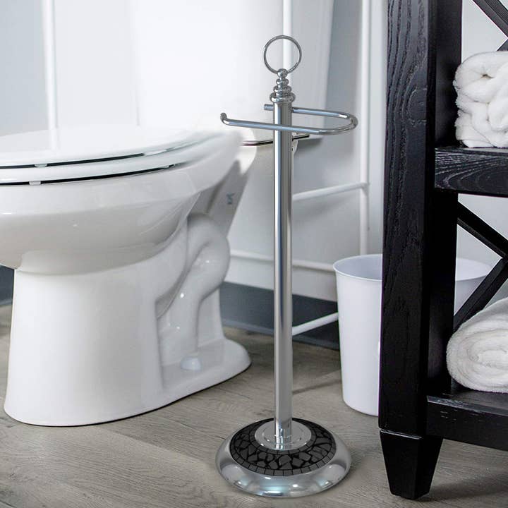 nu steel - Wholesale Toilet Paper Holder - Standing Toilet Roll Holder in Chrome & Black Mosaic4