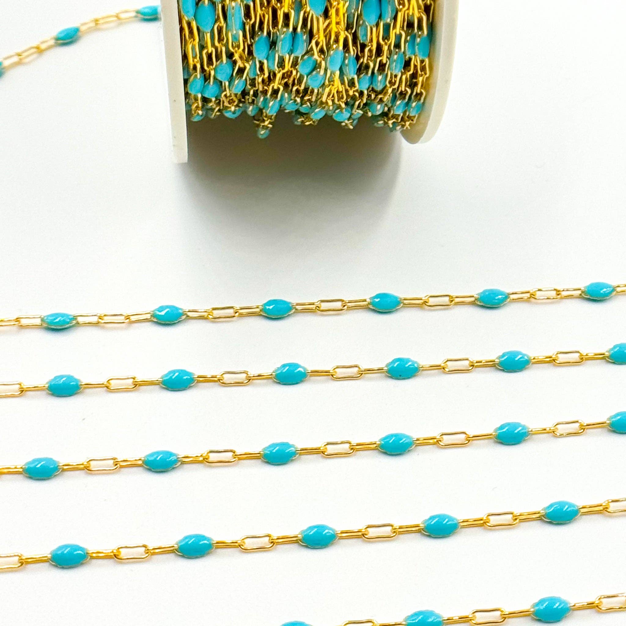 Tresor Jewelry Inc. - Wholesale Link & Chain Necklace - V250-TURGF. 14k Gold Filled Turquoise Color Enamel Satellite Cable Chain4