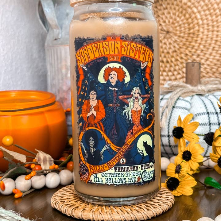 Curly Tailed Designs - Wholesale Drinking Glass/Cup - Sanderson Sisters Tour 16oz & 20oz Halloween Glass Cup3