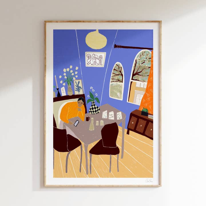 Blue Living Room Art Print | Stylish Modern Wall Art for wholesale by Elsa Eleni