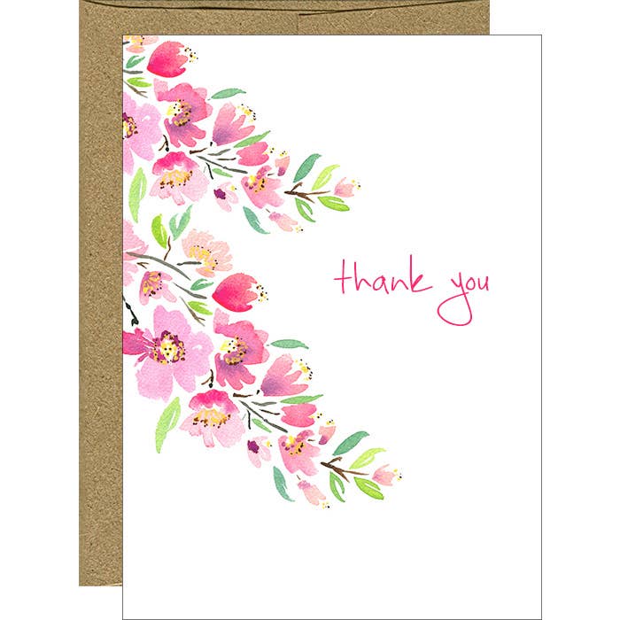 Watercolor Cherry Blossom Thank You Notecards - Box of 6 for wholesale by Pink Bathtub Designs