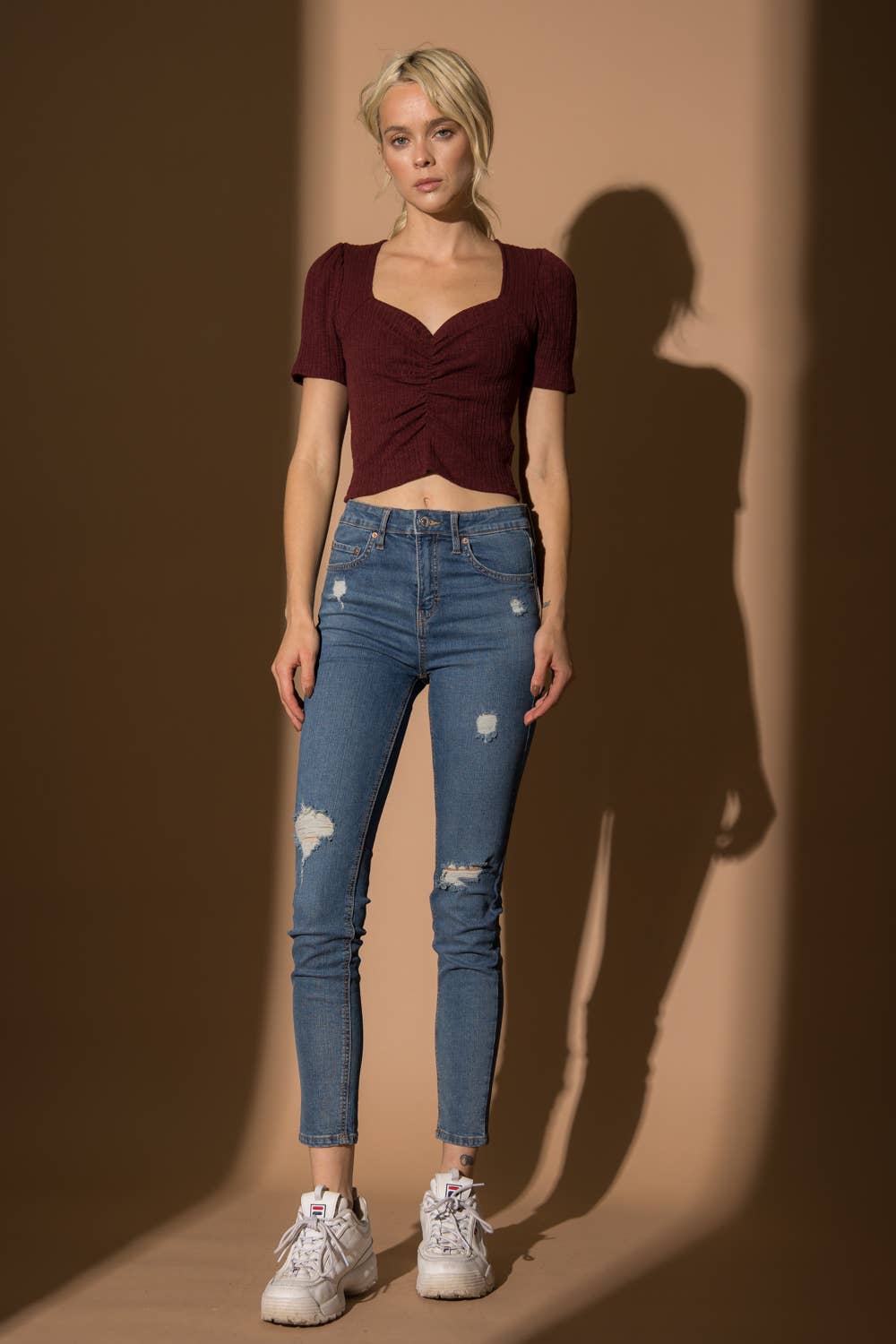 LENA - Wholesale Knit Top - Women's - Knit Rib Short Sleeve Sweet Heart Neck Cinched Top8