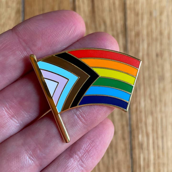 Dissent Pins – wholesale Lapel pin/button – Progress Pride Flag XL Pin1