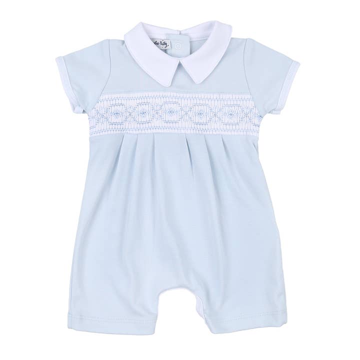 Alex Smocked Collared Short Playsuit for wholesale by Magnolia Baby