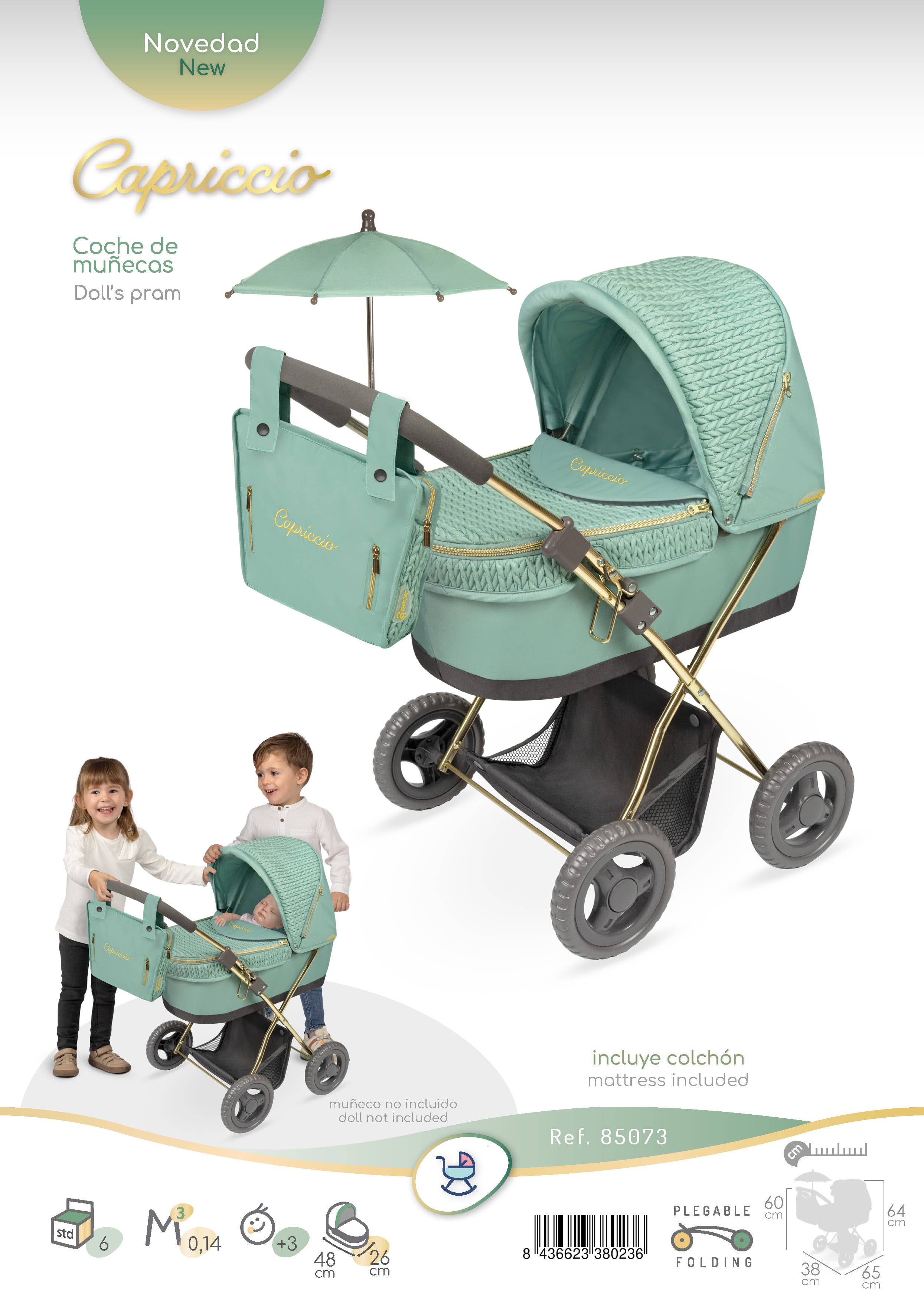 DeCuevas Toys – wholesale Doll pram – Kids – 85073 - Foldable doll stroller "Capriccio"3