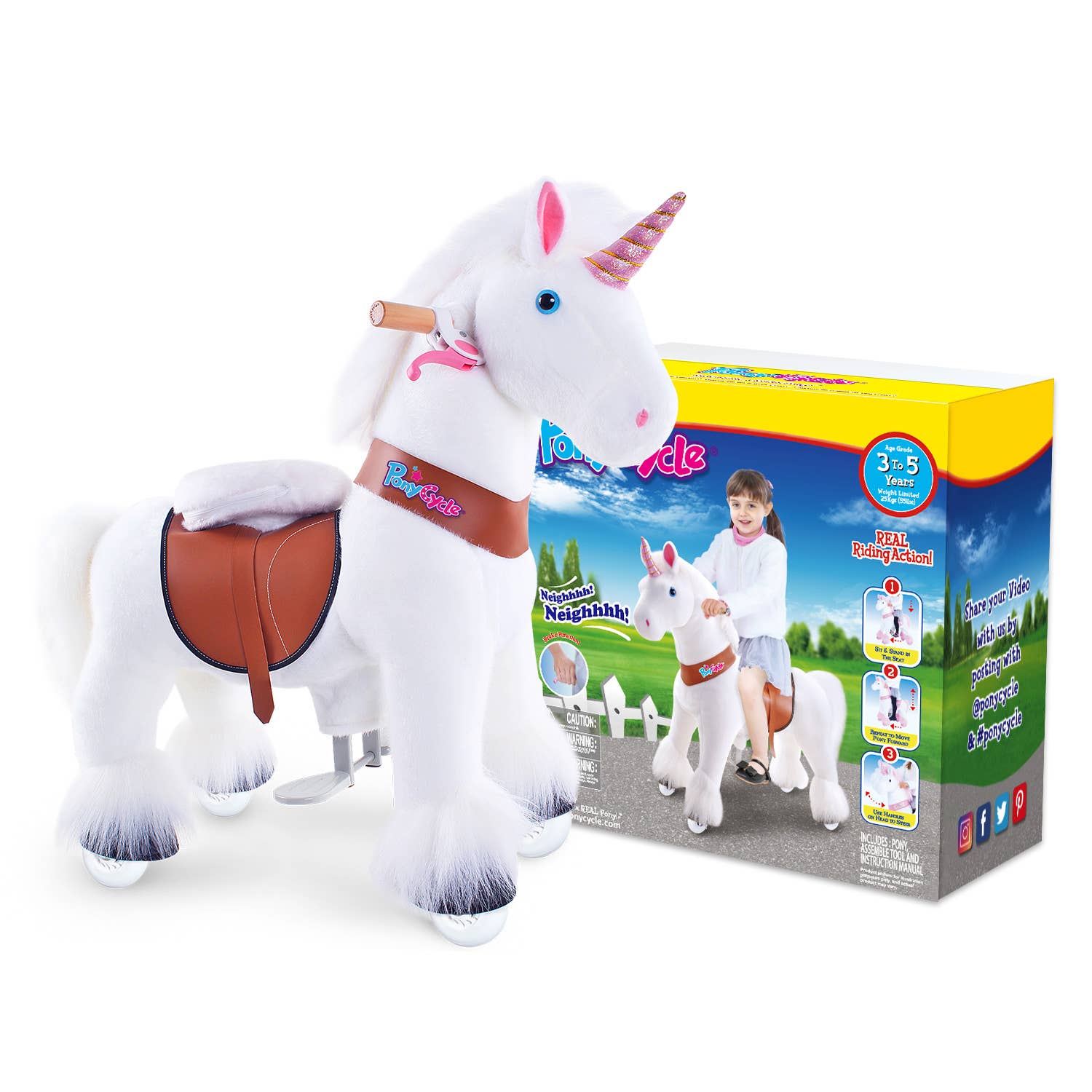 PonyCycle - Vente Cheval à bascule – enfant - PonyCycle Cheval à Bascule Licorne Blanche | Jouet à Chevaucher en Peluche2