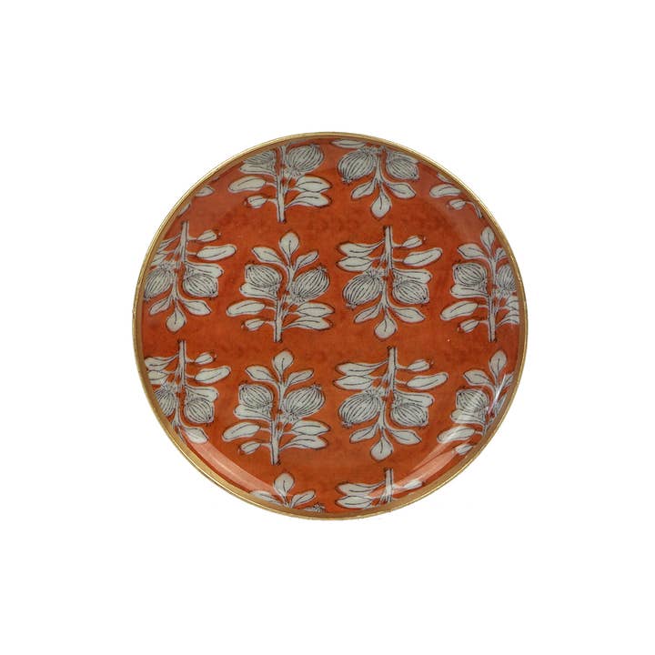 Maison Lilo - Wholesale Decorative Tray - Small round enamelled metal tray Alhambra terra, gold rim