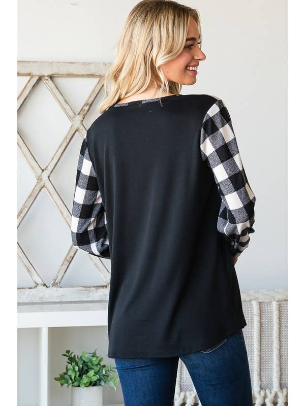 HEIMISH – wholesale Tunic – Women’s – ET6963-10 SOLID AND PLAID PEEKABOO FRONT TOP3