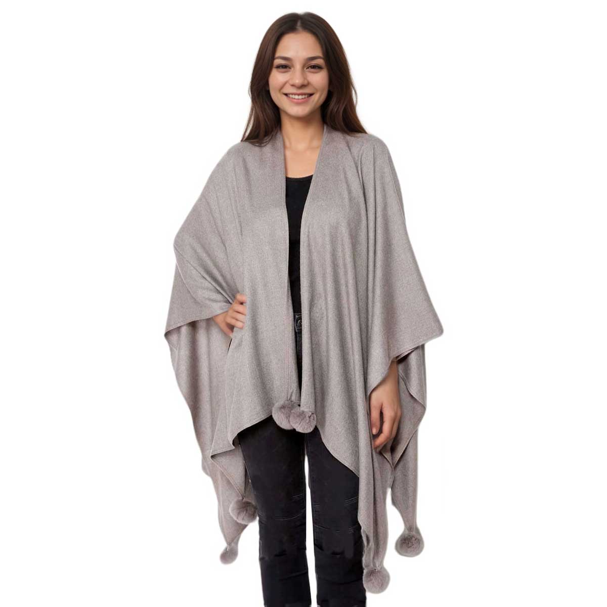 The Magic Scarf Company - Wholesale Cape - Women's - 660 - Cashmere Touch Pom Pom Ruanas2
