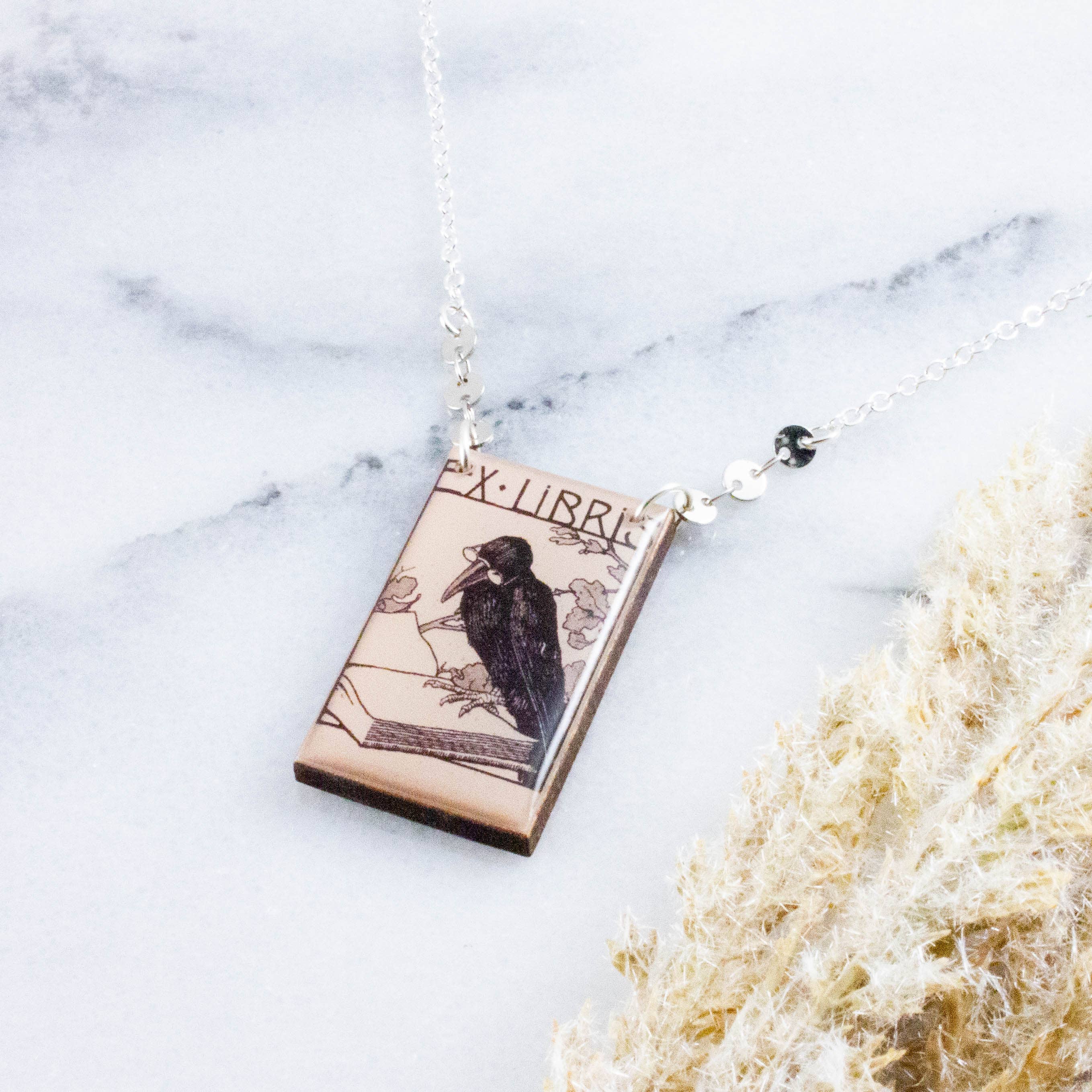No Man's Land - Wholesale Pendant/Charm Necklace - Custom Vintage Ex Libris Crow Bookplate Necklace1