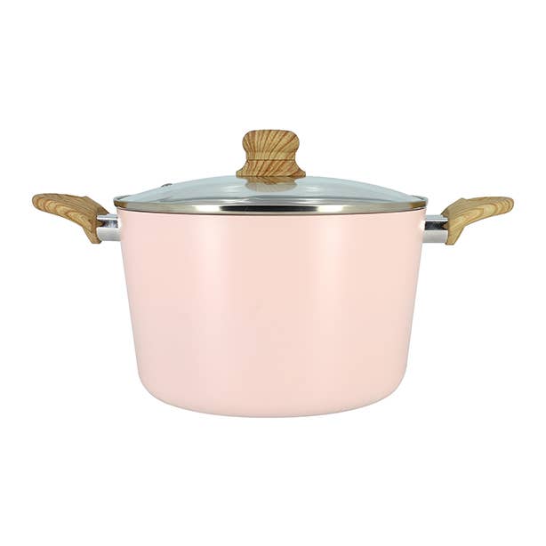 Menastyl - Wholesale Kookpot - Roze Dutch oven van 24 cm van gerecycled aluminium met glazen deksel0