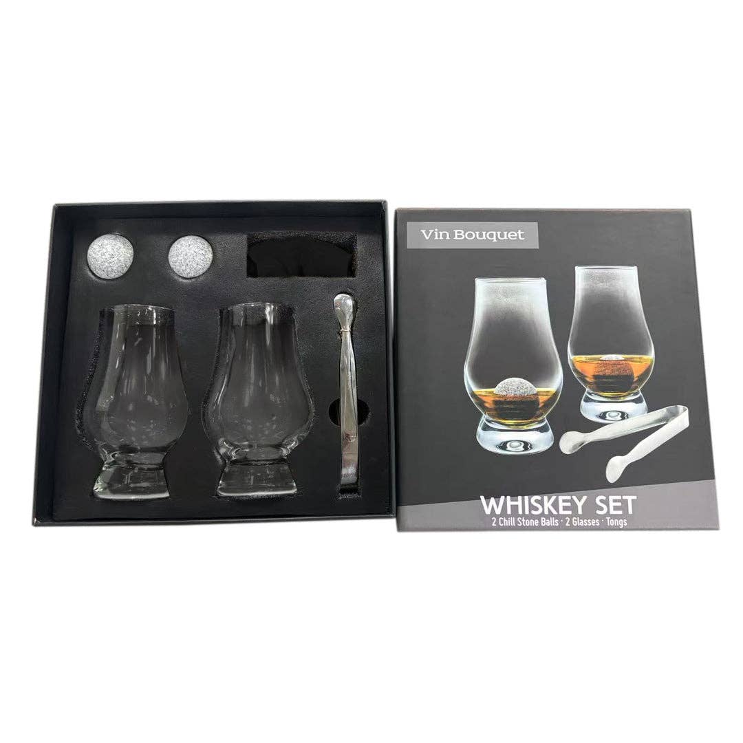 Vin Bouquet (Find It Import & Export Sl) - Wholesale Cocktail/Liquor Glass - Set of 2 Classic Whiskey Glasses with Chilling Stones and Tongs0