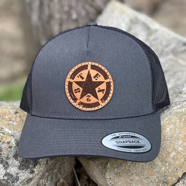 Tex 28 Apparel Patriot Star Leather Patch Trucker Hat for wholesale by Tex 28 Apparel