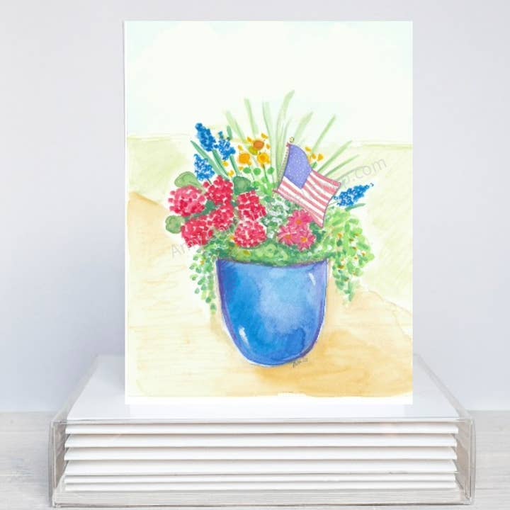 Summer - Summer Flowers with Flag Boxed Note Cards for wholesale by Lula Bell Cards and Gifts