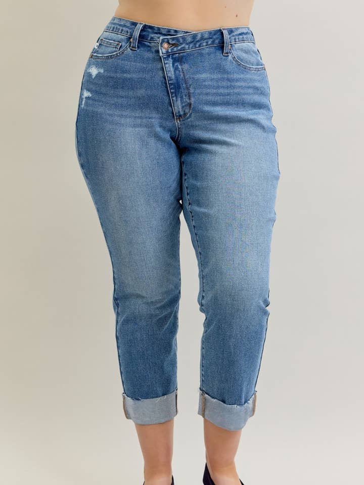 HW BF Criss-Cross Mild Destroy Single Cuff - PLUS for wholesale by Judy Blue Jeans