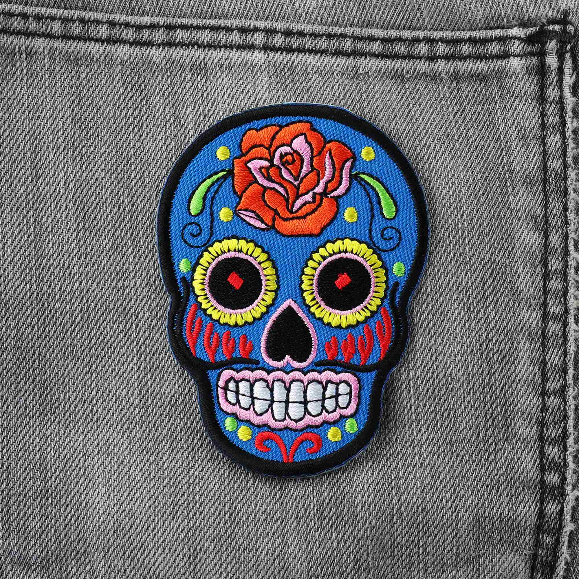 Tribal Trade GmbH - Wholesale Patch - Mexico skull patch with rose blue-orange patch5