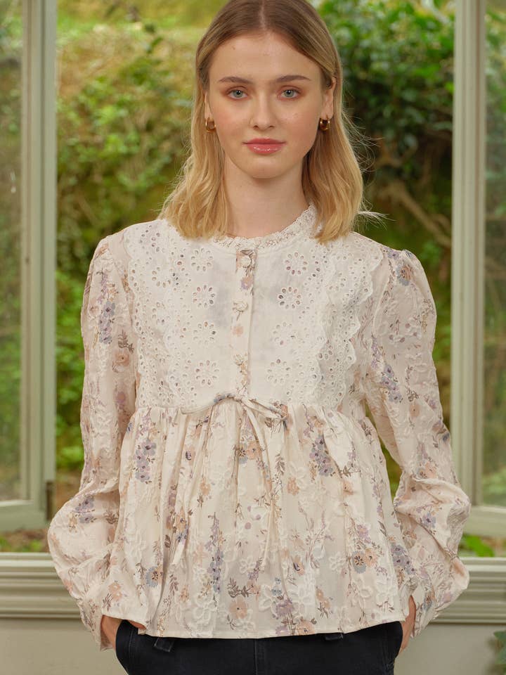 RP2678 - Soft Bloom Embroidered Peplum Top for wholesale by ROSIE POSIE