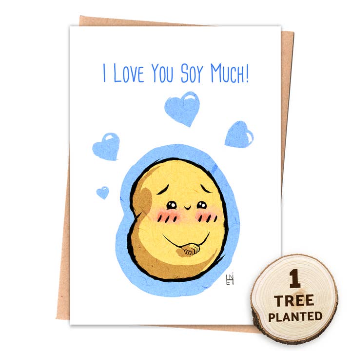 Zero Waste Card & Eco Friendly Vegan Gift. I Love You Soy for wholesale by 1 Tree Cards