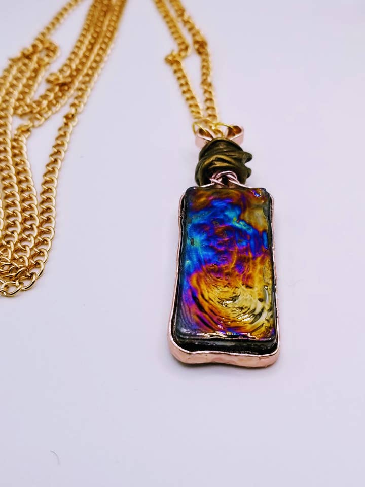 Rainbow Amber necklace with Copper Pyrite cuff bracelet for wholesale by Handcrafted Jewelry By Teri C