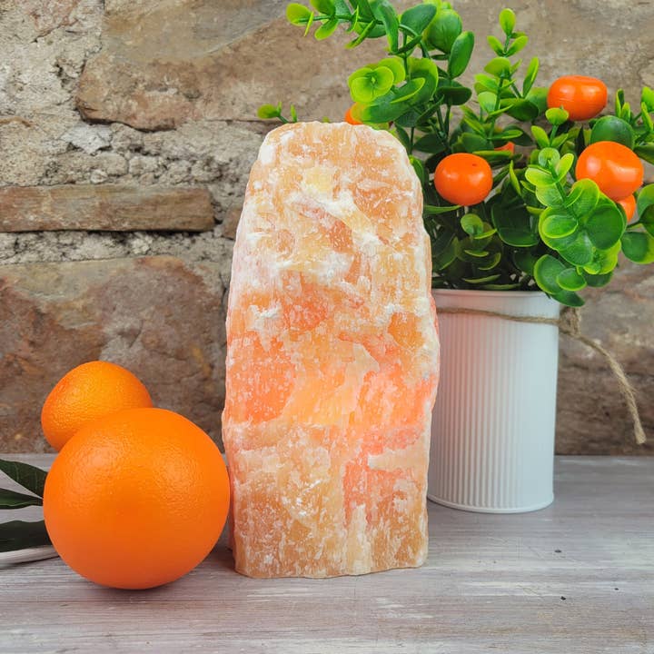 Rough Orange Calcite Lamp with bulb and cord for wholesale by Crystal Joys Wholesale