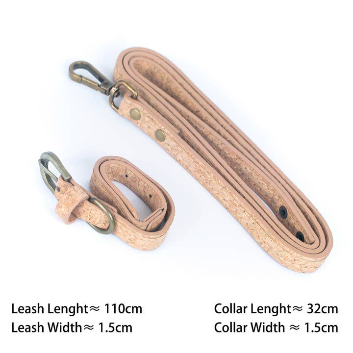 Meninas Bonitas Cork - Wholesale Pet Leash - Dog - Naturally Corked Pet Leash and Collar Set - Fits23-29cm/ 9-14