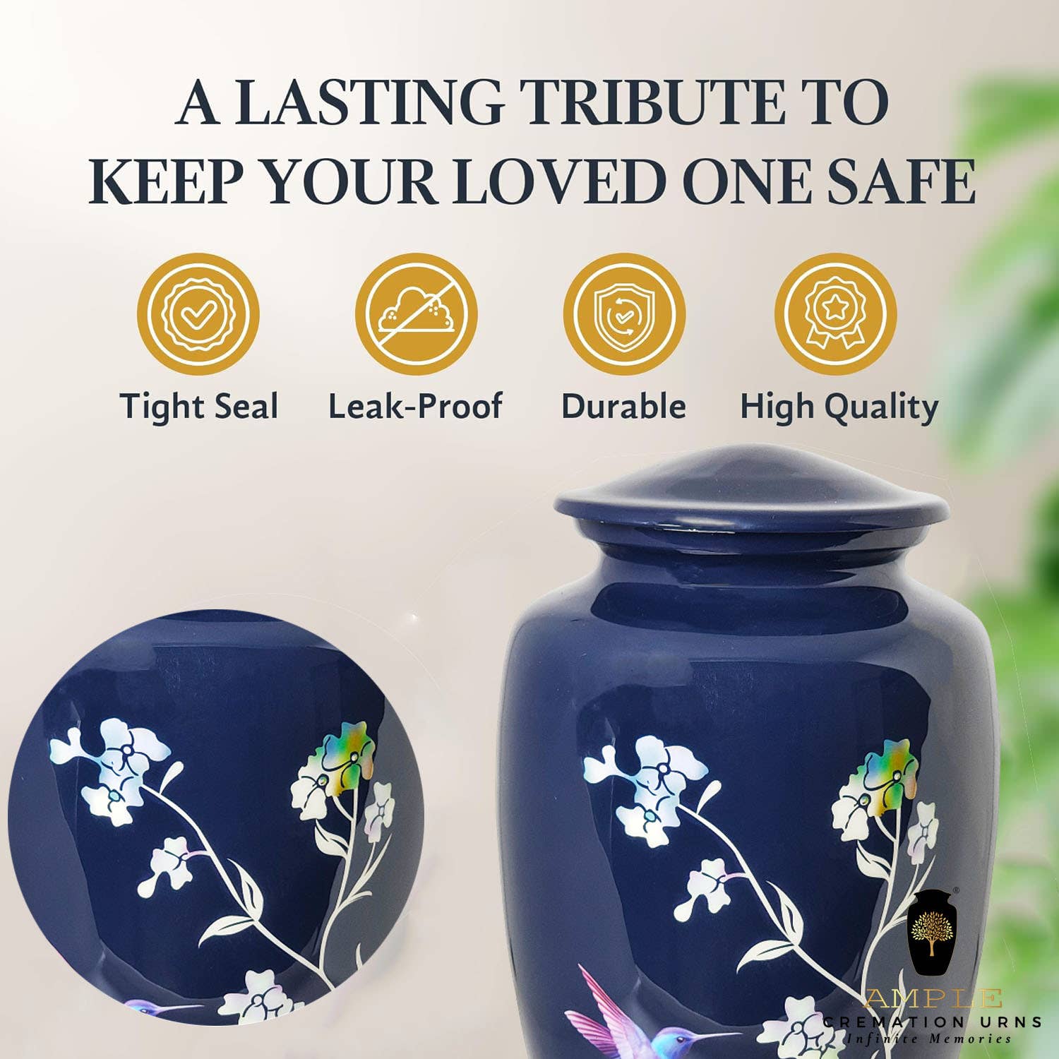 Ample Cremation Urns - Wholesale Urn - Blue Hummingbird Cremation Urn – Adult Ashes Memorial8