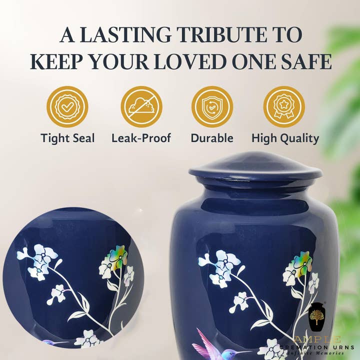 Ample Cremation Urns - Wholesale Urn - Blue Hummingbird Cremation Urn – Adult Ashes Memorial8