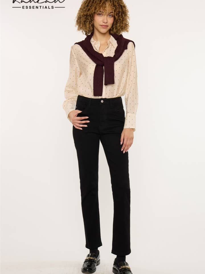 JEANS SLIM DROIT TAILLE HAUTE OUVERT-KC11252BK pour la vente par Kan Can USA