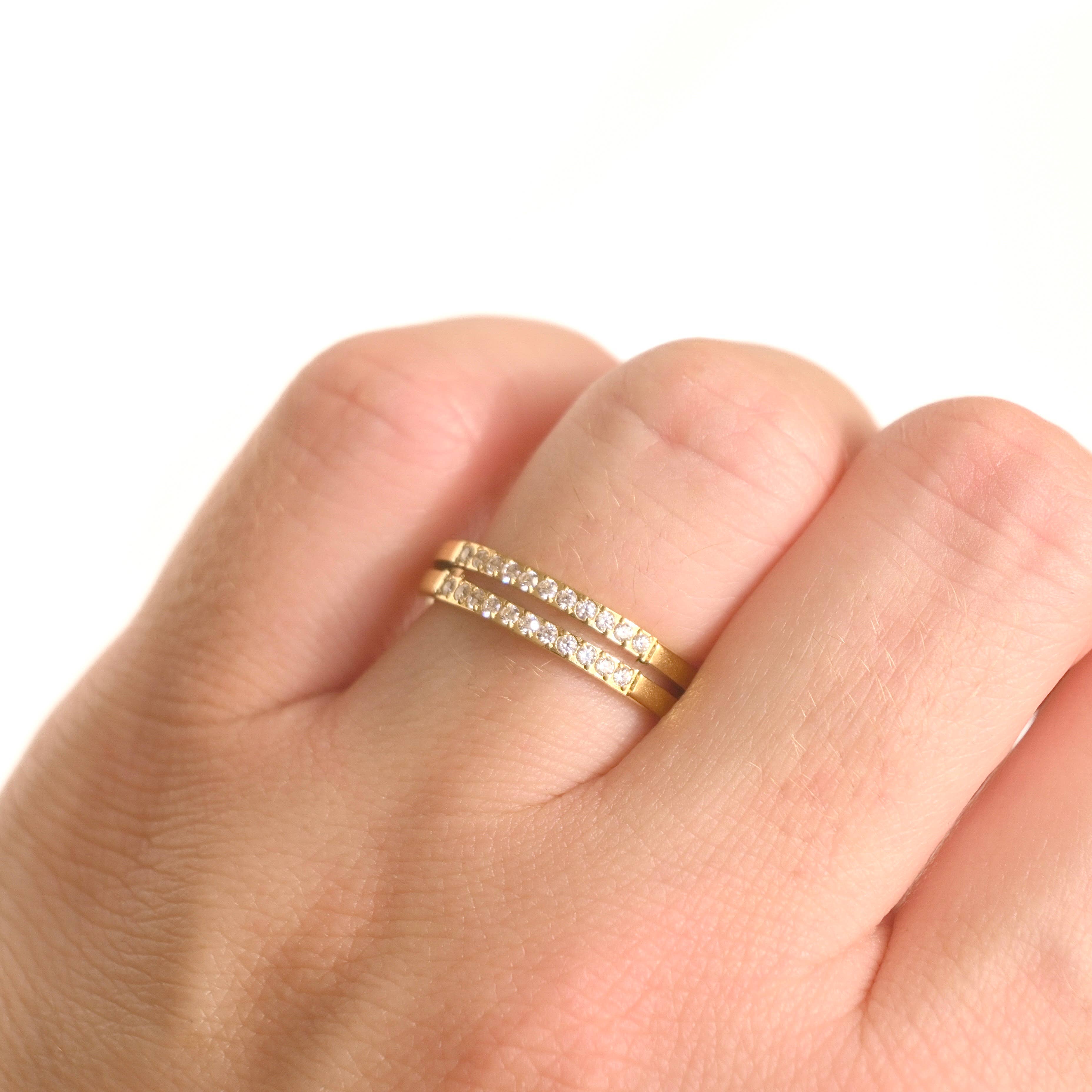 Blueyejewelry - Wholesale Multi-Stone Ring - Double Pavé CZ Ring - Slim Stacked Ring - Pave Diamond Band 1