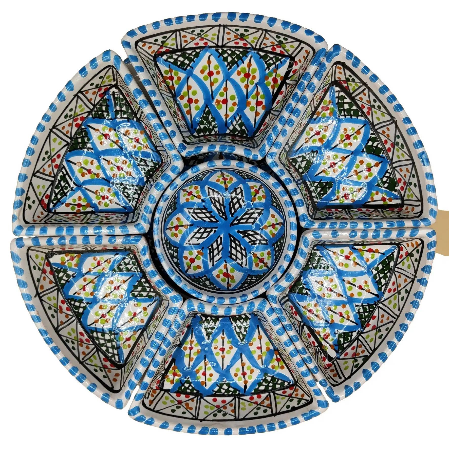 Etnico del Mondo – wholesale Förrättsservering – Rund Keramikförrättsbricka från Tunisien, handmålad #55