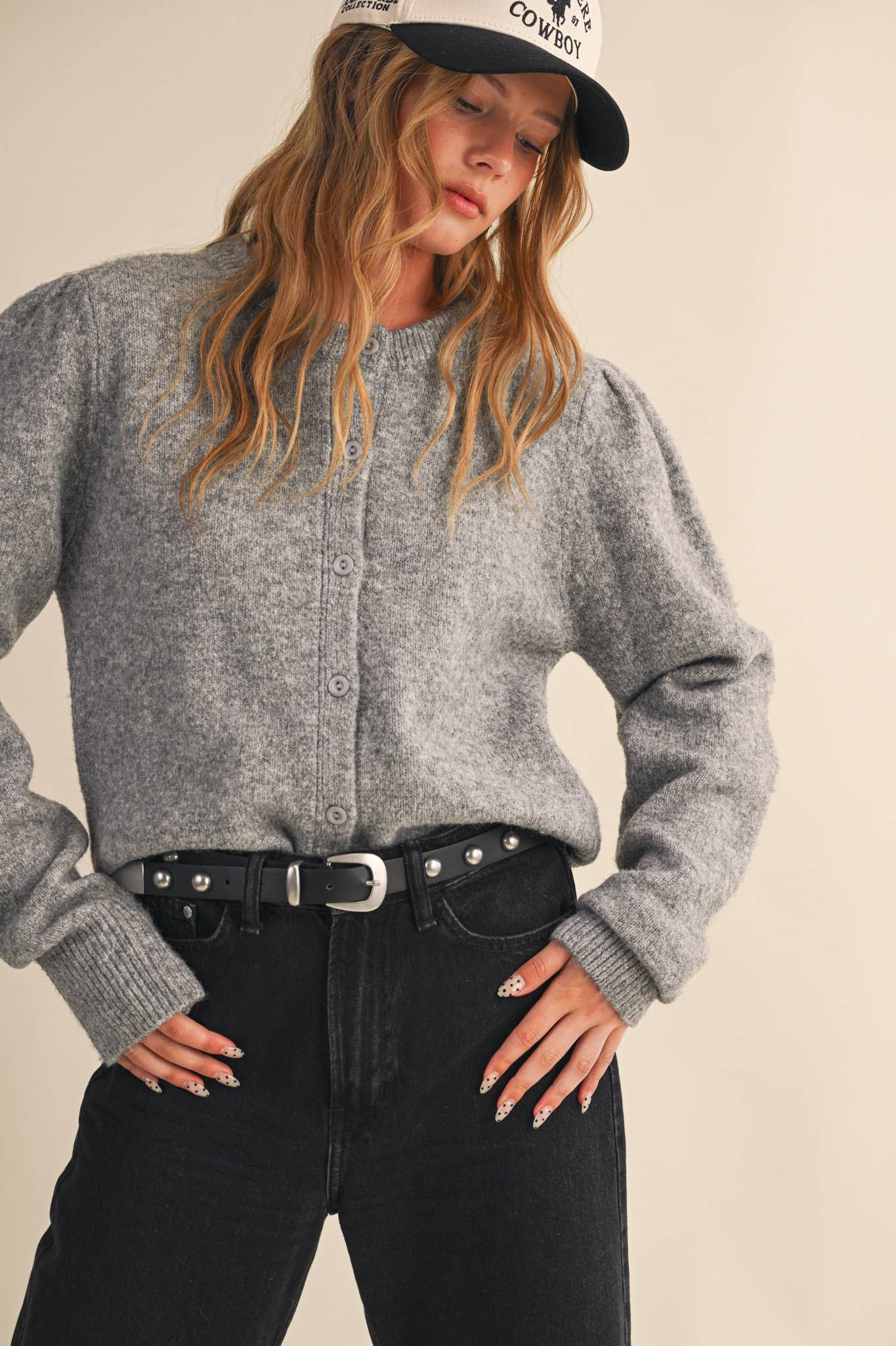 &MERCI - Wholesale Cardigan - Women's - LONG PUFF SLEEVE SWEATER CARDIGAN MSW1101884