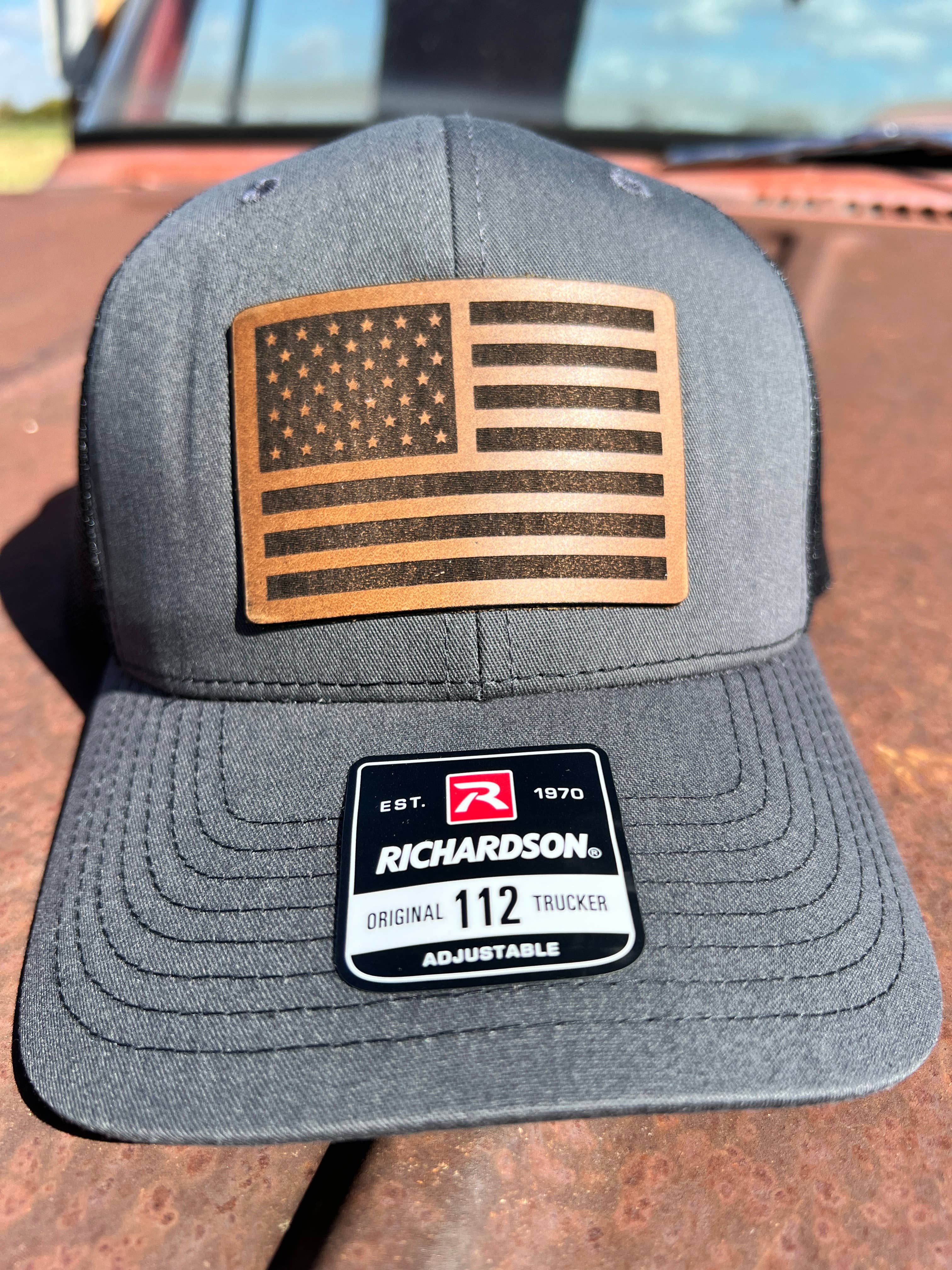RiOak Design & Hat Co. - Wholesale Trucker Hat - Unisex - American Flag Charcoal Grey Richardson 112 Baseball Cap0
