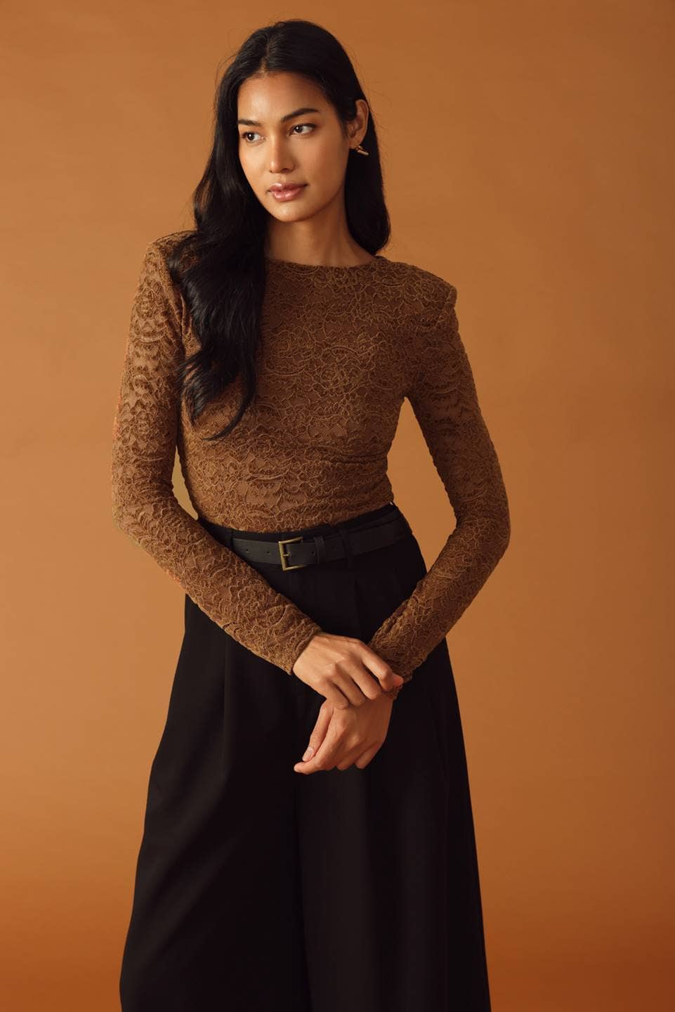 Brown A woven lace bodysuit - IT13216 for wholesale on Faire1