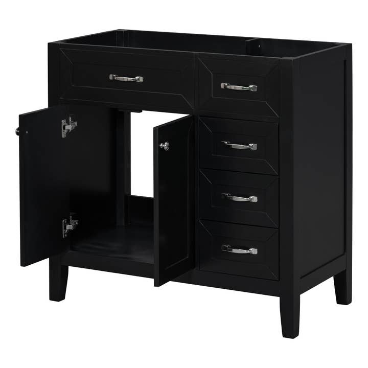 Orange County Decor - Wholesale Cabinet - 36" Bathroom Vanity Without Sink, Cabinet Base Only, Bathroom Cabinet With Drawers, Solid Frame And Mdf Board, Black Black Solid Wood Mdf