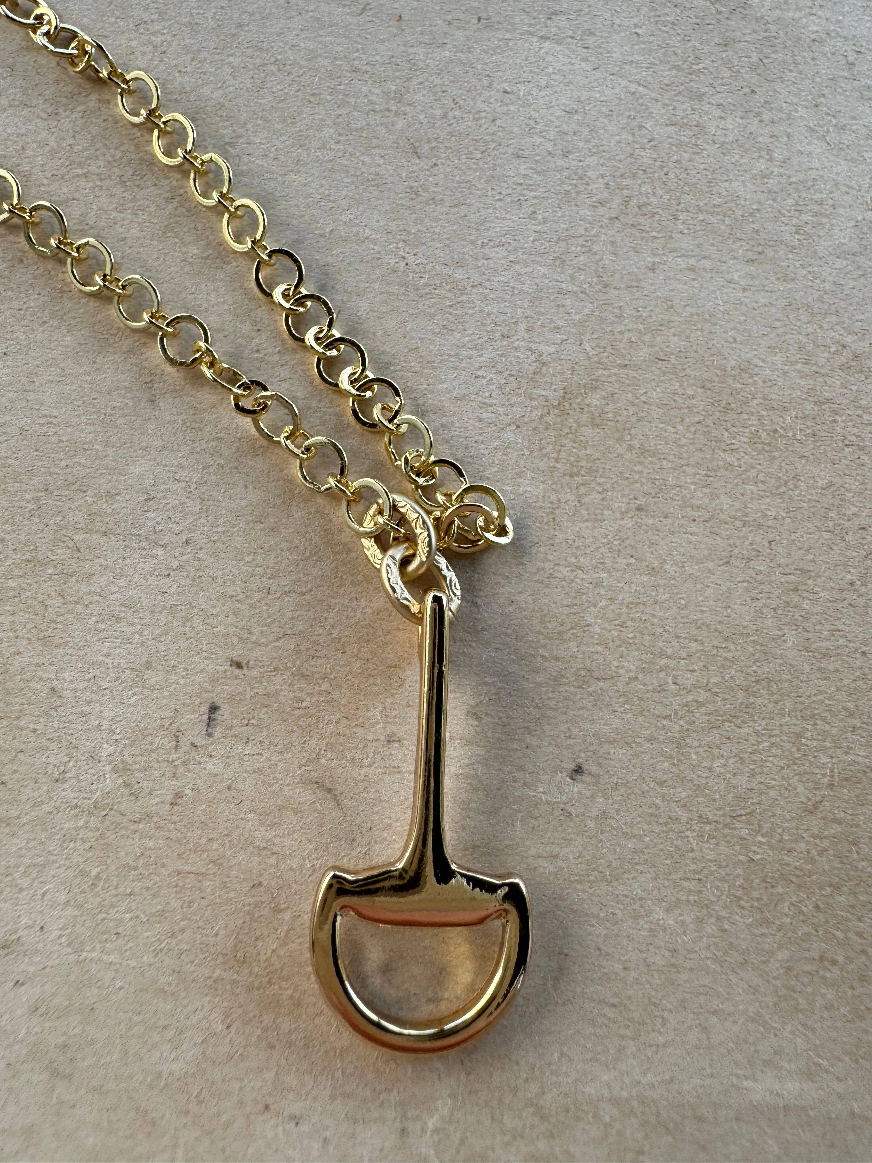 Loulu Designs - Wholesale Pendant/Charm Necklace - Snaffle Necklace Stirrup Pendant on Gold Chain1