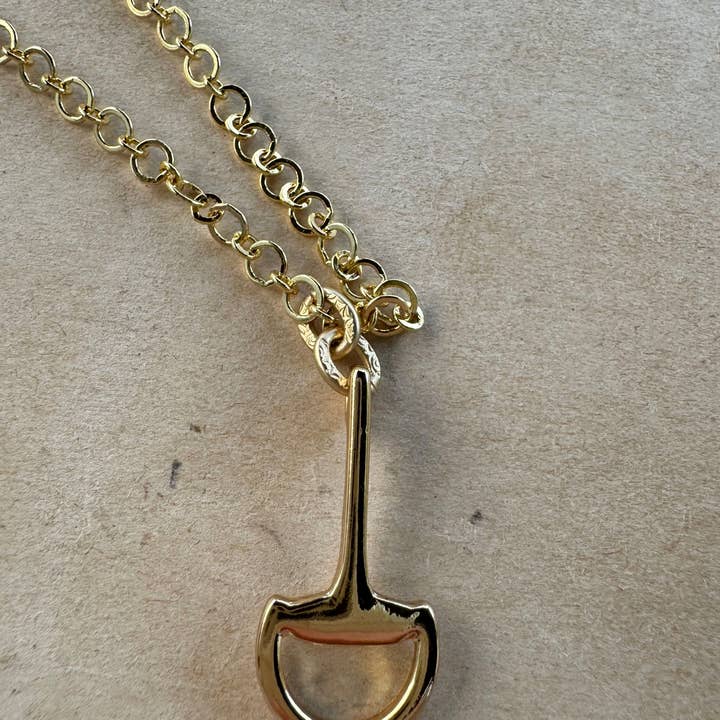 Loulu Designs - Wholesale Pendant/Charm Necklace - Snaffle Necklace Stirrup Pendant on Gold Chain1