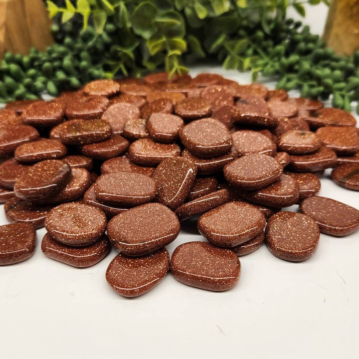 Goldstone Flat Smooth Stones (0.5kg/1.1lbs)-20x25x6mm for wholesale by Meraki Gemstones