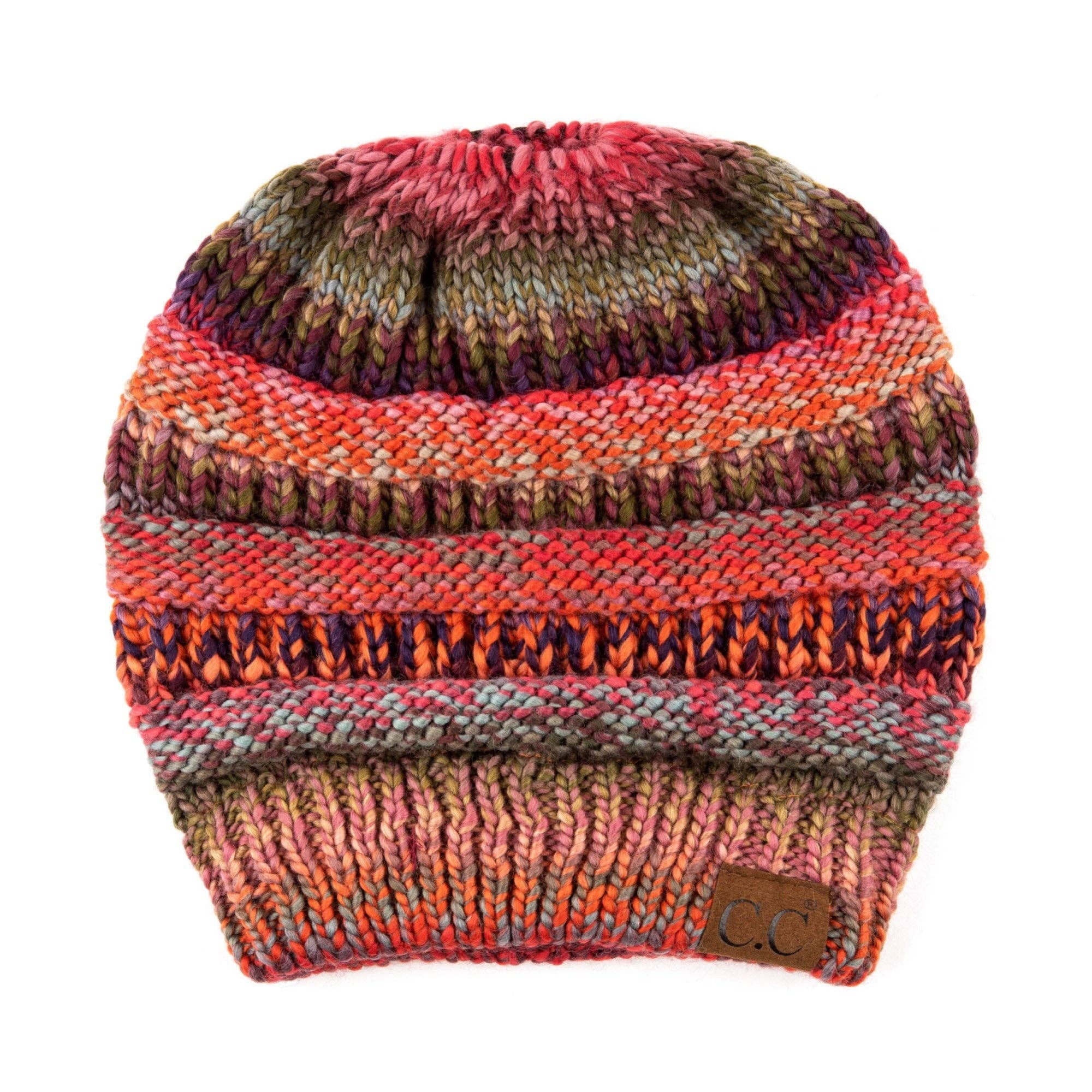 Truly Contagious - Wholesale Beanie - Women's - CC Bun/Pony Multi Colored Striped Beanie ( MB-705 )4