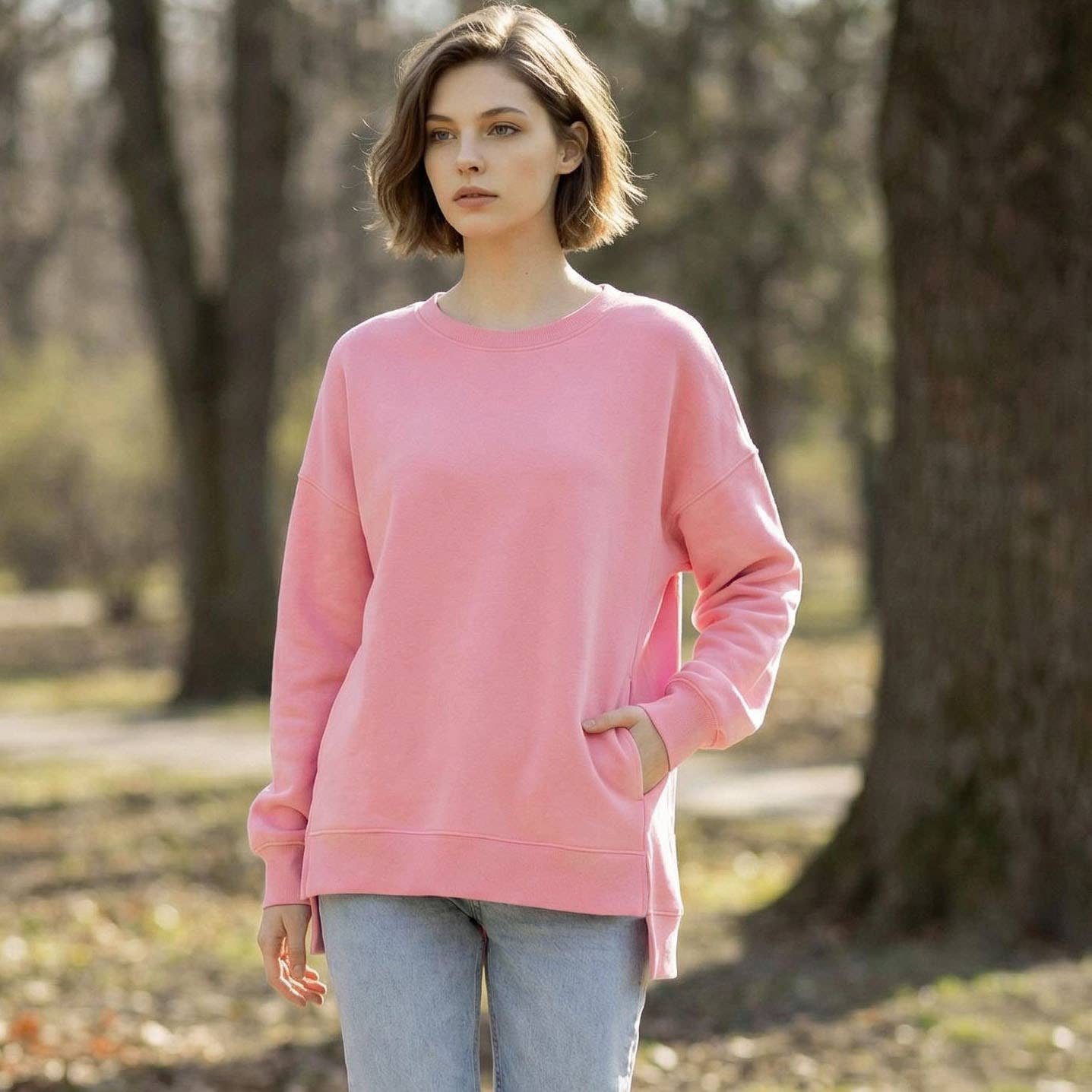 42POPS - Vente Sweat-shirt – femme - Pull à ourlet haut-bas en polaire avec poches12