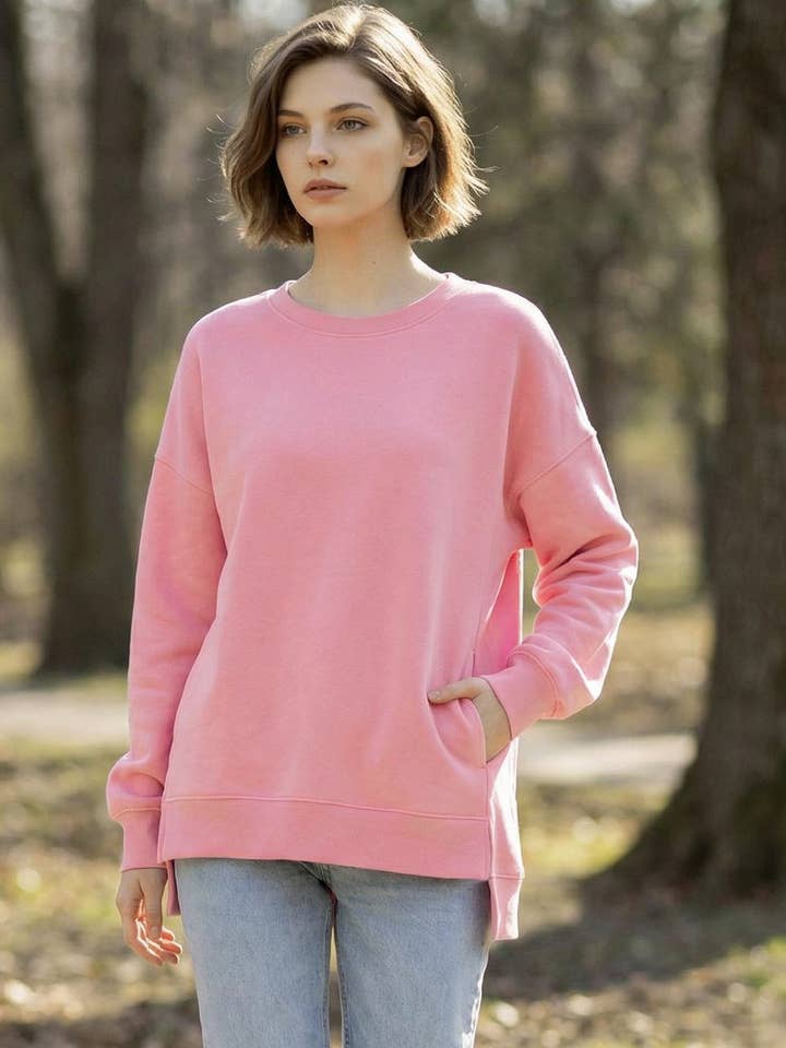 42POPS – wholesale Sweatshirt – Women's – .Fleece Hi-Low Hem Pullover w/ pockets12