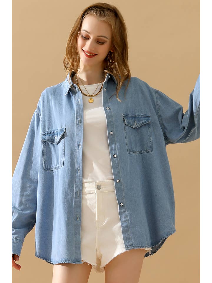 LIGHTBLUE CWTSTL0265-B_SIMPLE POKCET DENIM LONG SLEEVE SHIRTS for wholesale on Faire9