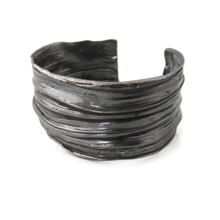 Kimya Joyas - Wholesale Cuff Bracelet - Wide Oxidized Silver Cuff Bracelet, Organic Black Jewelry6