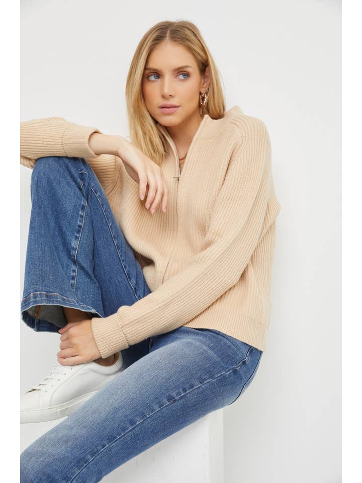 Be Cool - Wholesale Jacket - Women's - VERTICAL RIB ZIP UP SWEATER JACKET