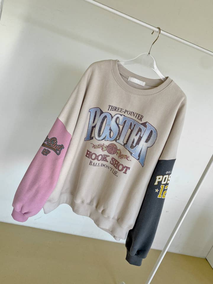 Little Light - Wholesale Graphic Sweatshirt - Women's - Poster Hook Shot Vintage Color-Block Sweatshirt2