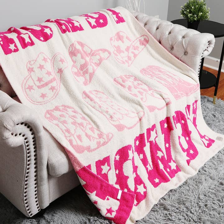 Wona Trading, Inc. - Wholesale Throw Blanket - Howdy Cowboy Hat Boots Reversible Throw Blanket